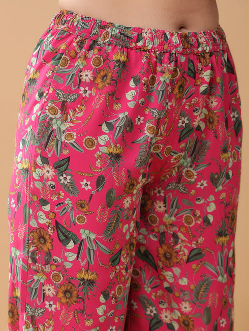 Pink Georgette Digital Floral Printed Kurta with Palazzo and Dupatta